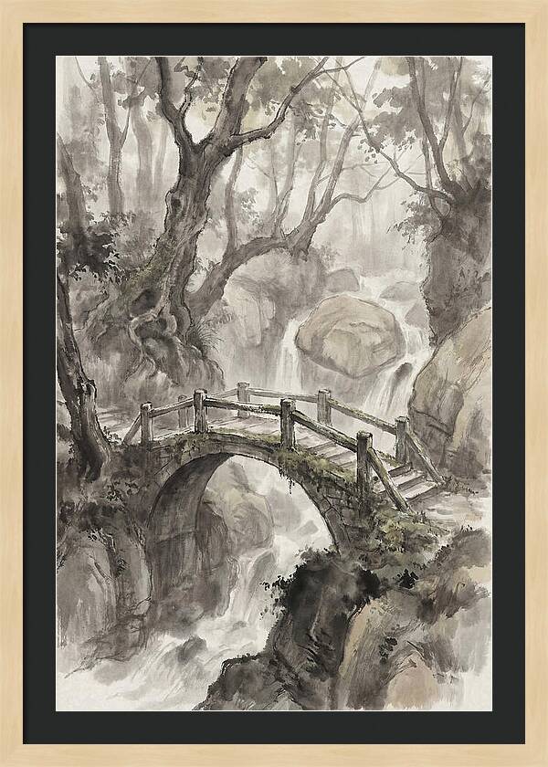 Narrow Stone Footbridge Over Mossy Ravine