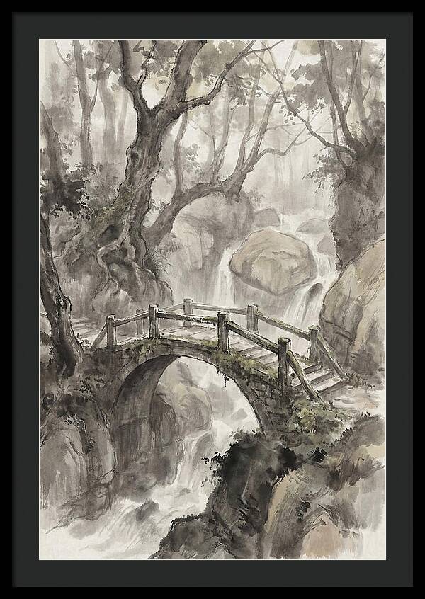 Narrow Stone Footbridge Over Mossy Ravine