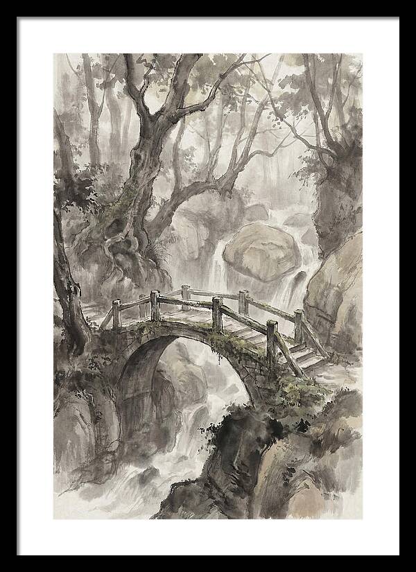 Narrow Stone Footbridge Over Mossy Ravine