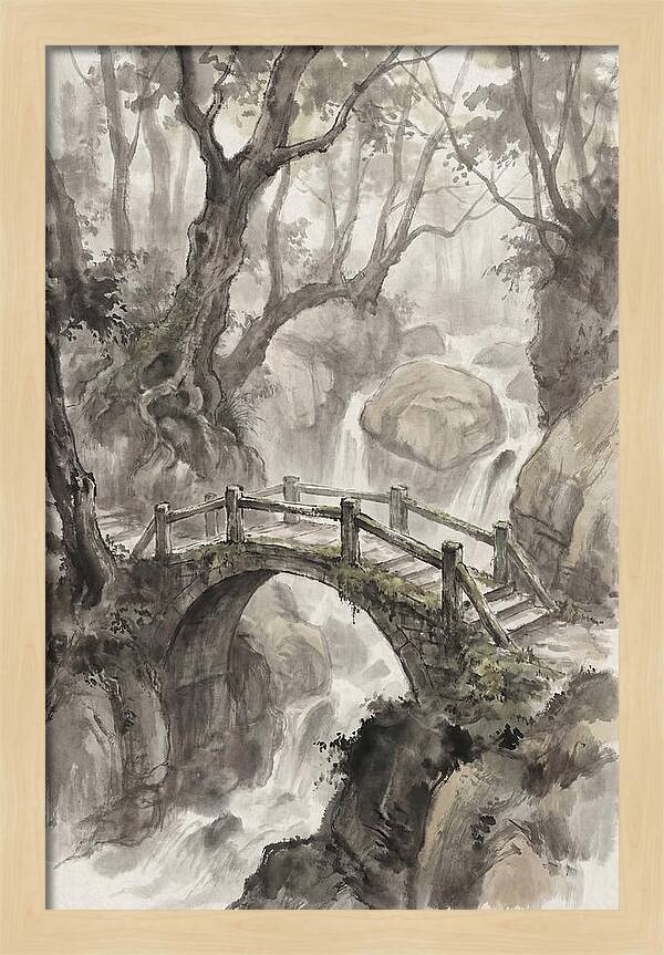 Narrow Stone Footbridge Over Mossy Ravine