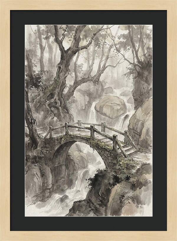 Narrow Stone Footbridge Over Mossy Ravine