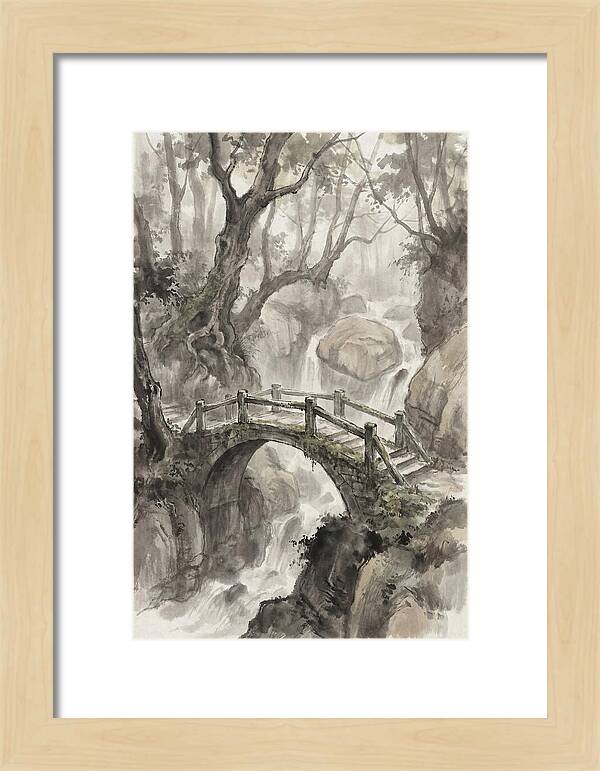 Narrow Stone Footbridge Over Mossy Ravine