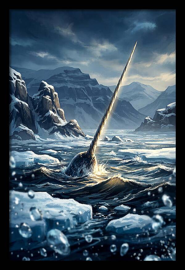Narwhal Tusk Emerging From Arctic Waters