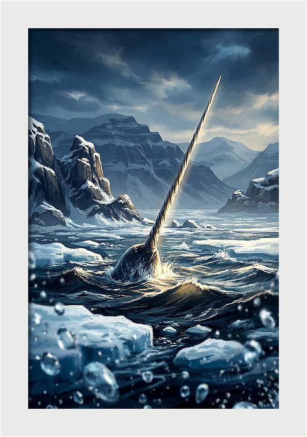 Narwhal Tusk Emerging From Arctic Waters