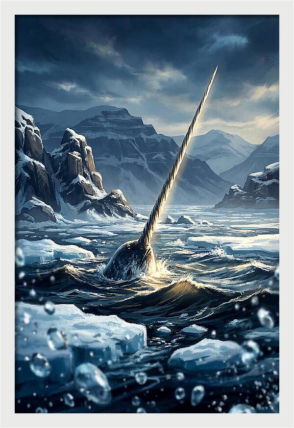 Narwhal Tusk Emerging From Arctic Waters