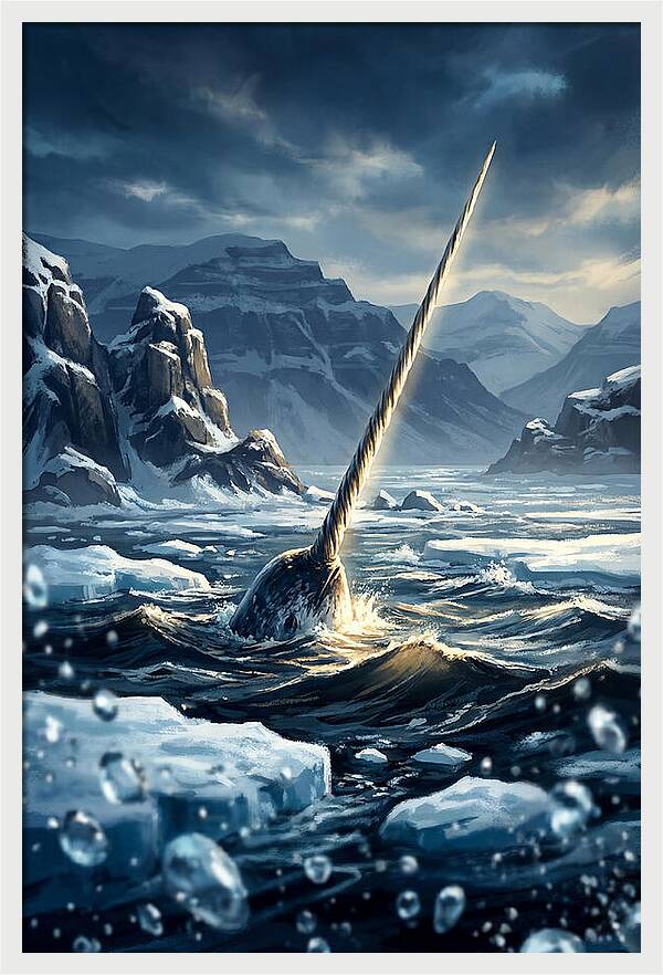 Narwhal Tusk Emerging From Arctic Waters