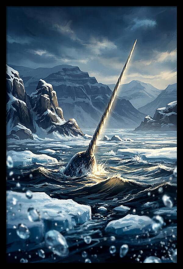 Narwhal Tusk Emerging From Arctic Waters