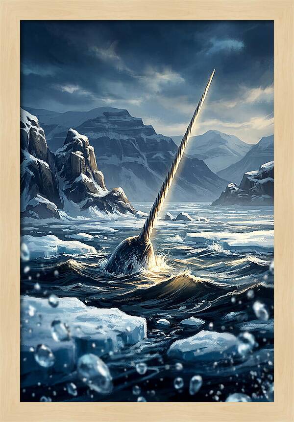 Narwhal Tusk Emerging From Arctic Waters
