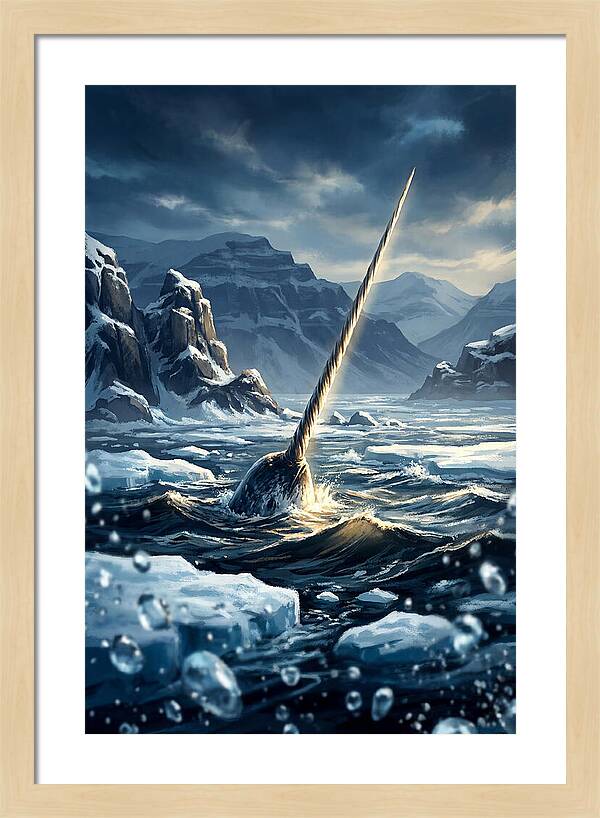 Narwhal Tusk Emerging From Arctic Waters