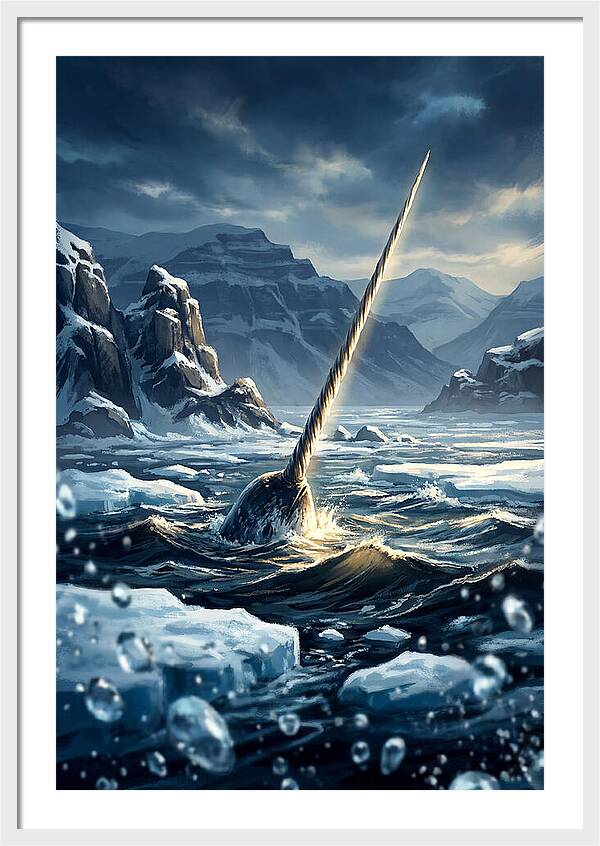 Narwhal Tusk Emerging From Arctic Waters