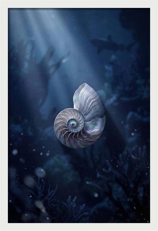 Nautilus Shell In Deep Blue