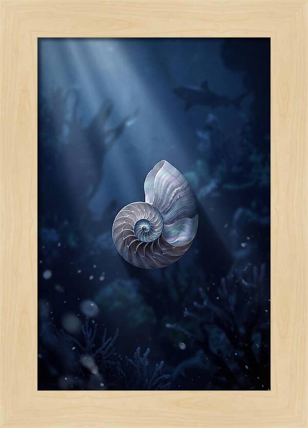 Nautilus Shell In Deep Blue