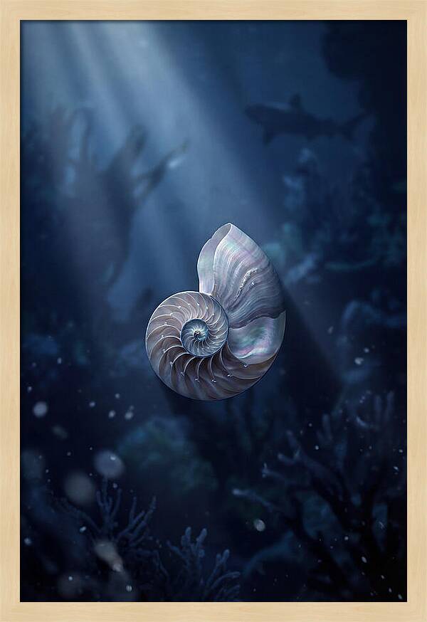 Nautilus Shell In Deep Blue