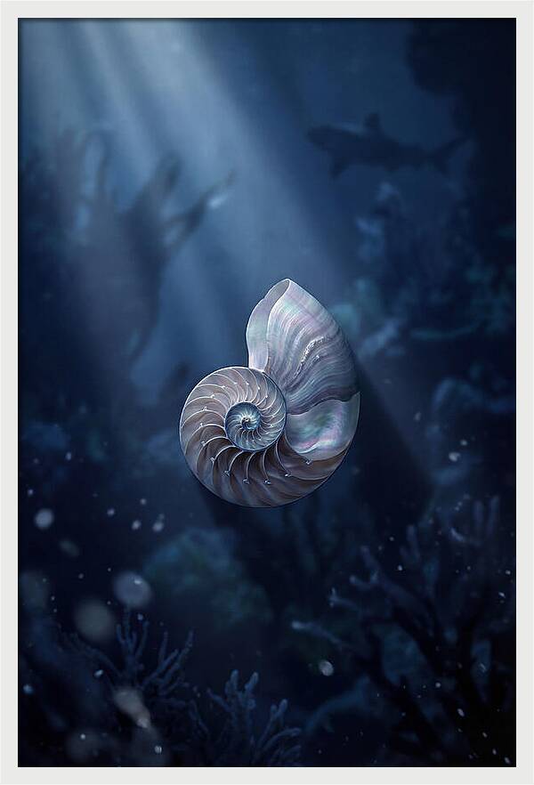 Nautilus Shell In Deep Blue