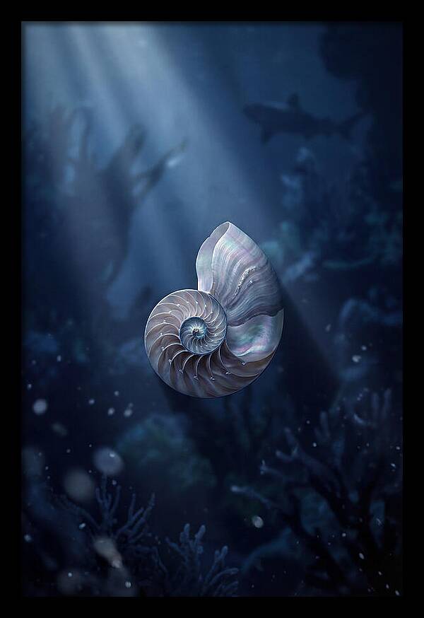 Nautilus Shell In Deep Blue
