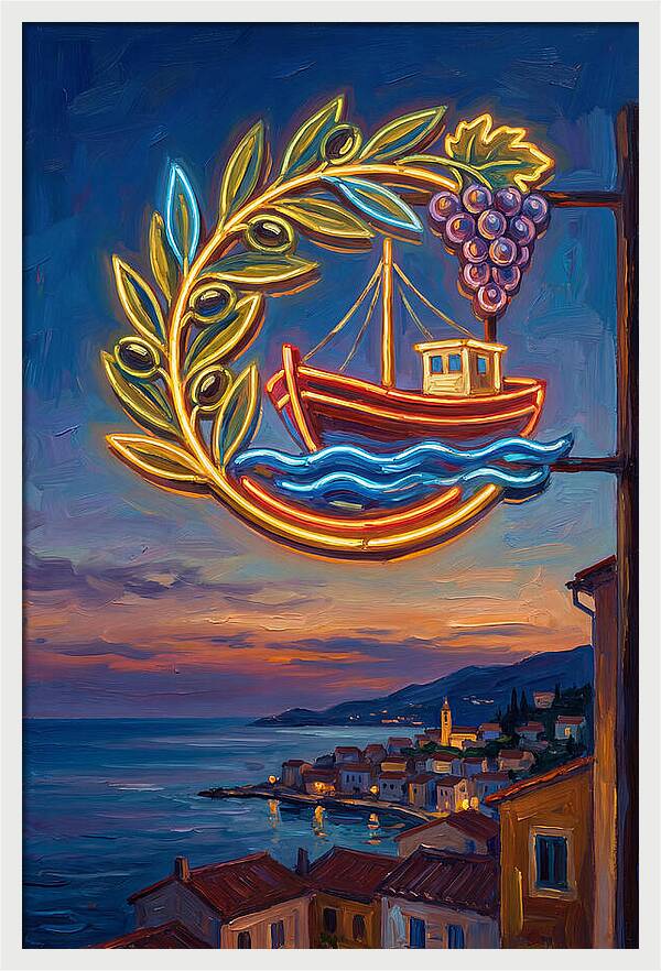 Neon Sign Over Mediterranean Waters
