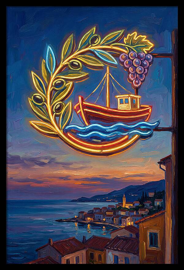 Neon Sign Over Mediterranean Waters