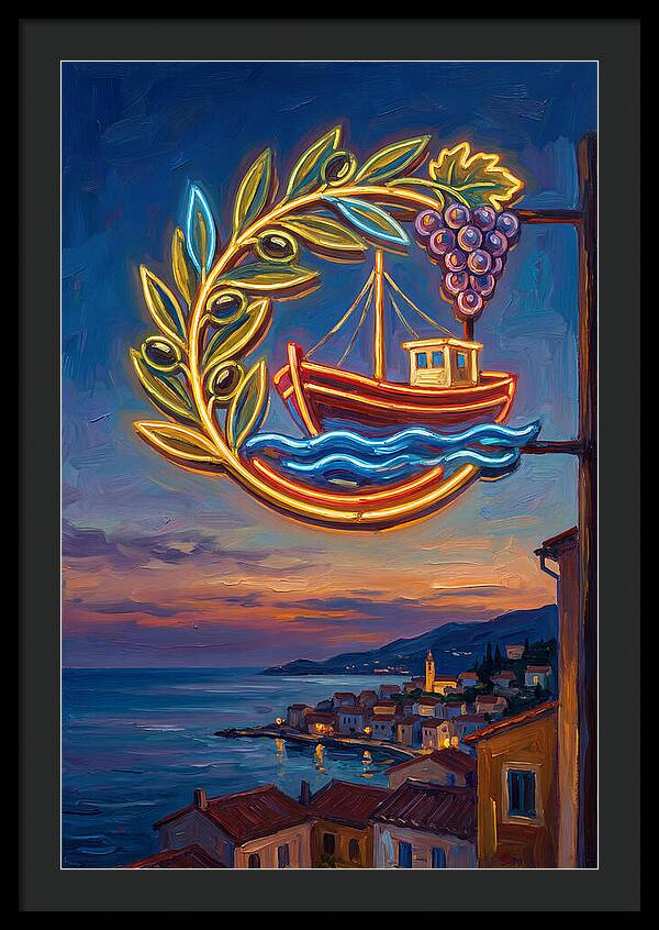 Neon Sign Over Mediterranean Waters