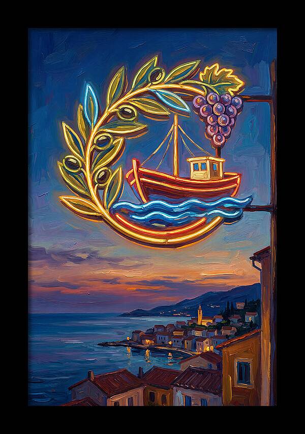 Neon Sign Over Mediterranean Waters