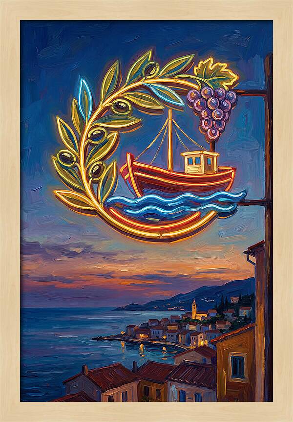 Neon Sign Over Mediterranean Waters