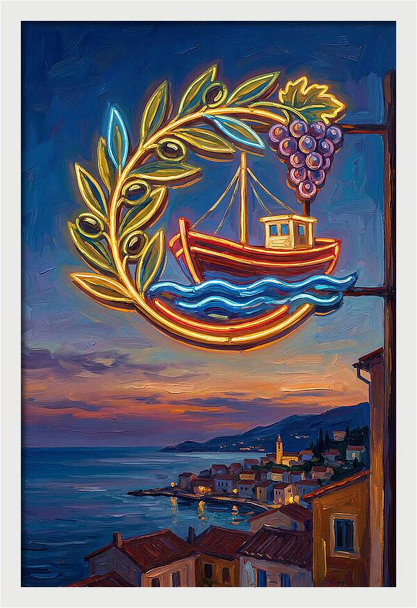 Neon Sign Over Mediterranean Waters