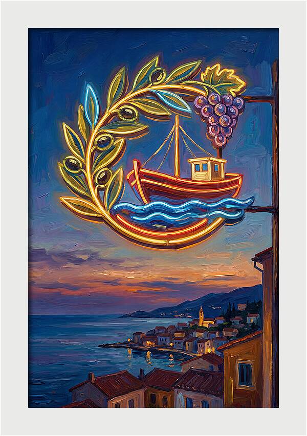 Neon Sign Over Mediterranean Waters