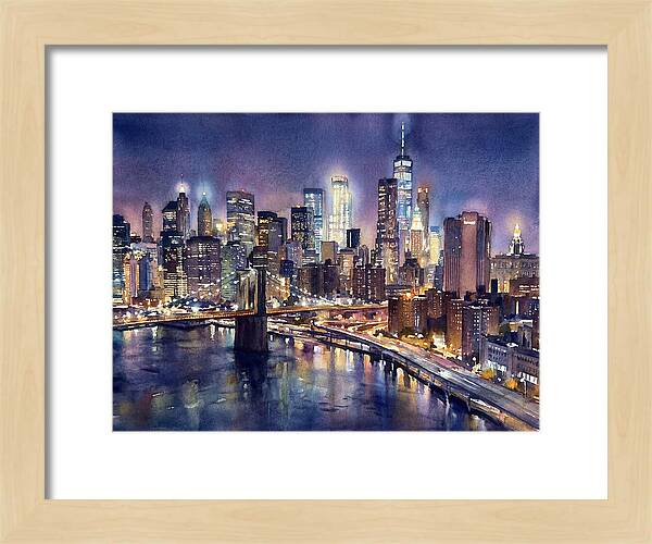 Night City Skyline Watercolor