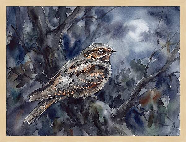 Nightjar Perched In Moonlight