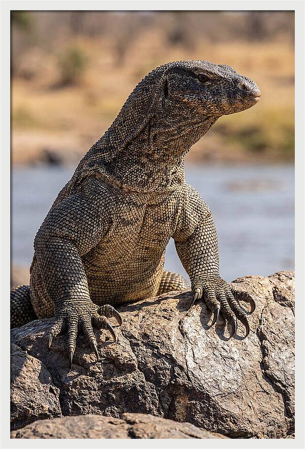 Nile Monitor Climbing On Rocks