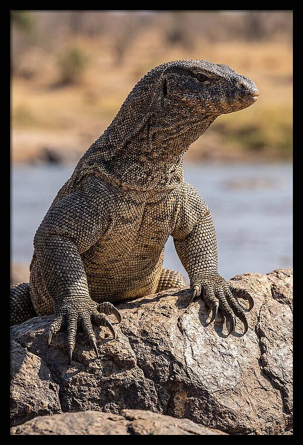 Nile Monitor Climbing On Rocks