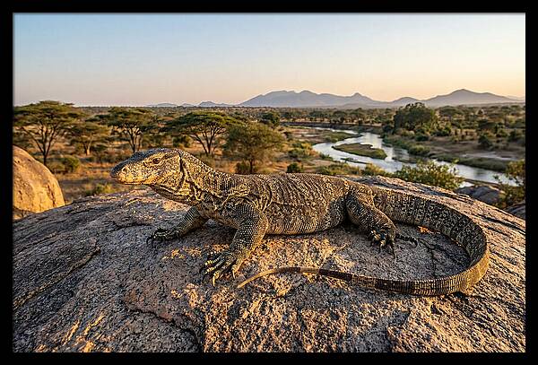 Nile Monitor Resting On Rock