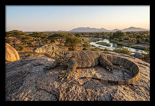 Nile Monitor Resting On Rock