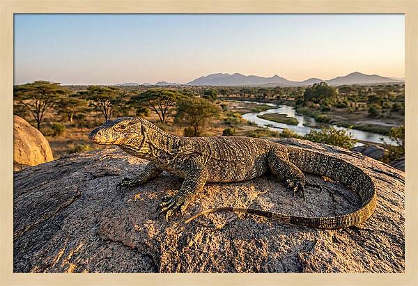 Nile Monitor Resting On Rock