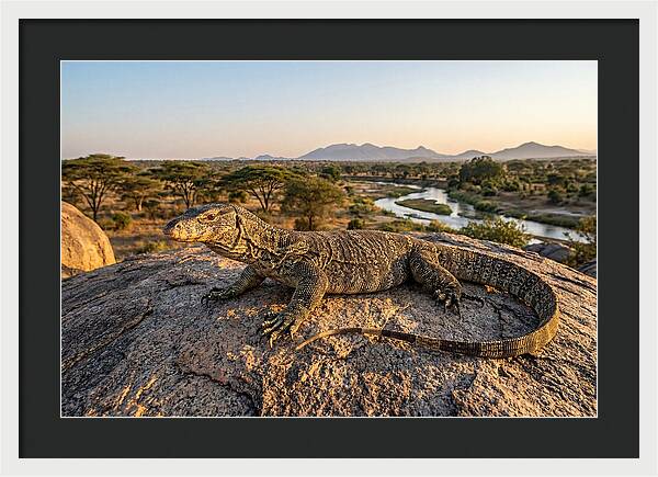 Nile Monitor Resting On Rock