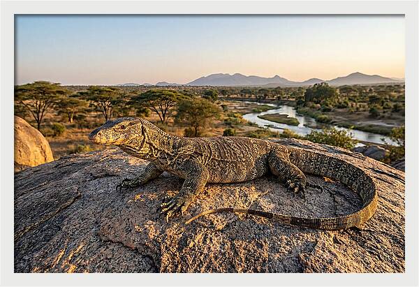 Nile Monitor Resting On Rock