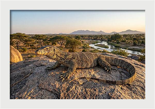 Nile Monitor Resting On Rock