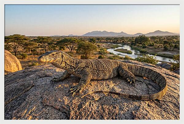 Nile Monitor Resting On Rock
