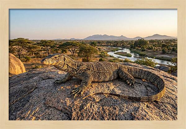Nile Monitor Resting On Rock