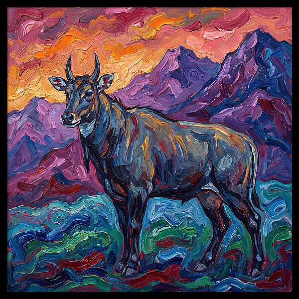 Nilgai Amidst Colorful Scenery
