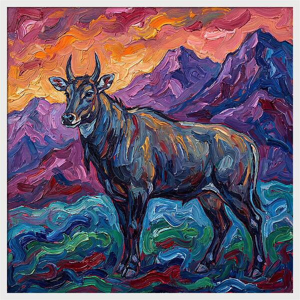 Nilgai Amidst Colorful Scenery