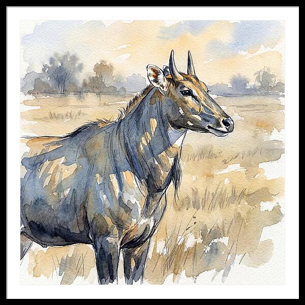 Nilgai In Tranquil Landscape