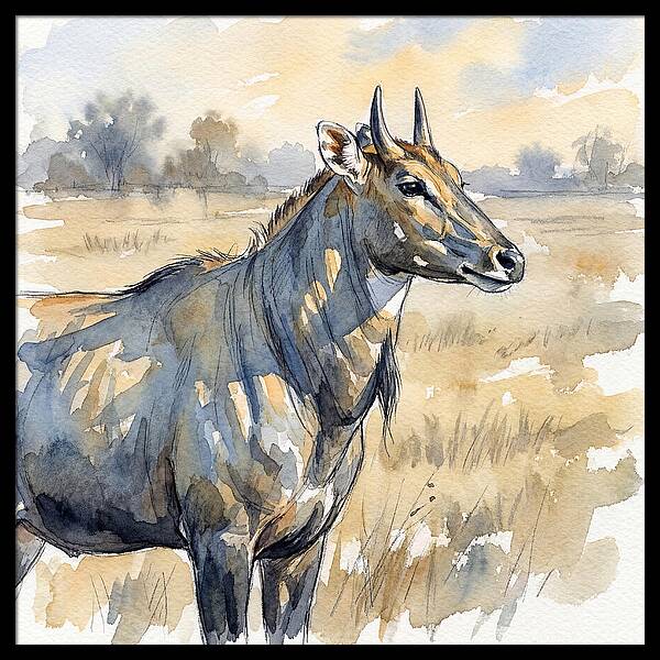 Nilgai In Tranquil Landscape