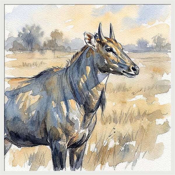 Nilgai In Tranquil Landscape