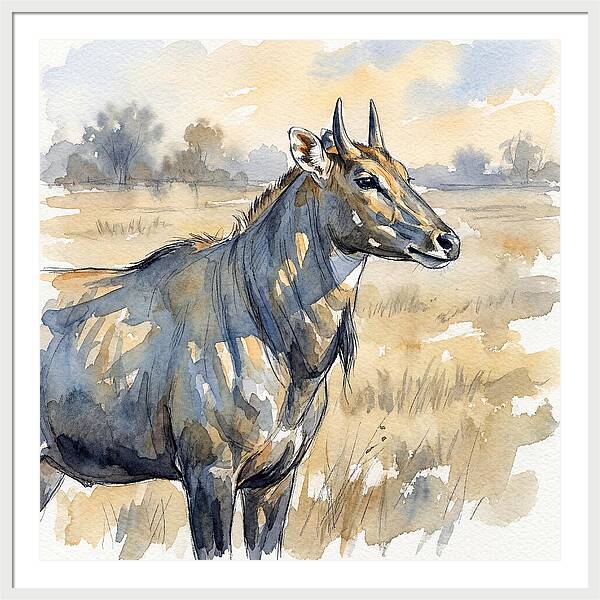 Nilgai In Tranquil Landscape
