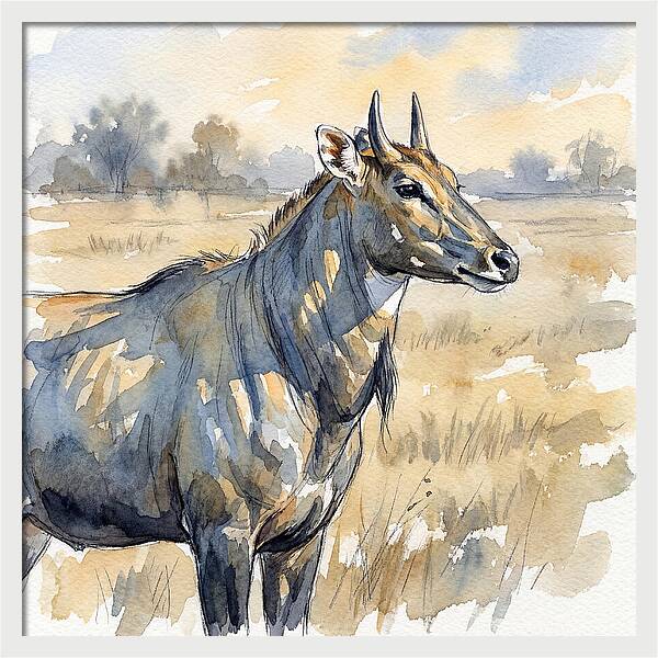 Nilgai In Tranquil Landscape