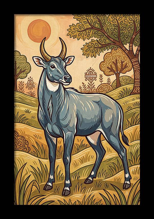 Nilgai In Vibrant Landscape