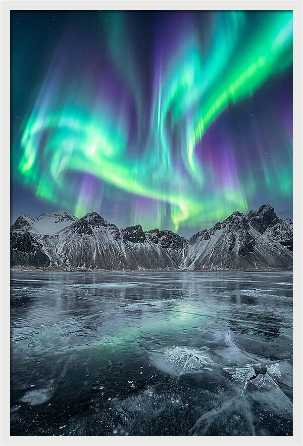 Northern Lights Over Frozen Lake