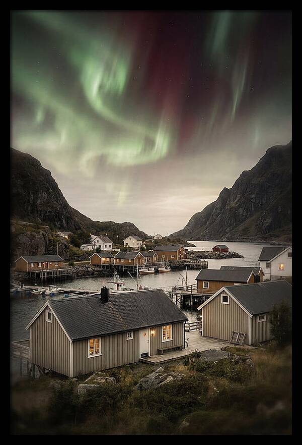 Northern Lights Over Nordic Village