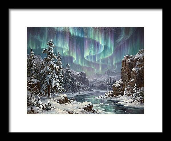 Northern Lights Over Snowy Landscape