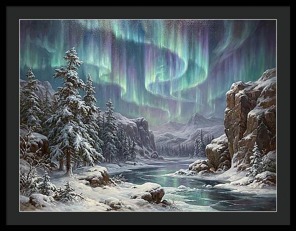 Northern Lights Over Snowy Landscape
